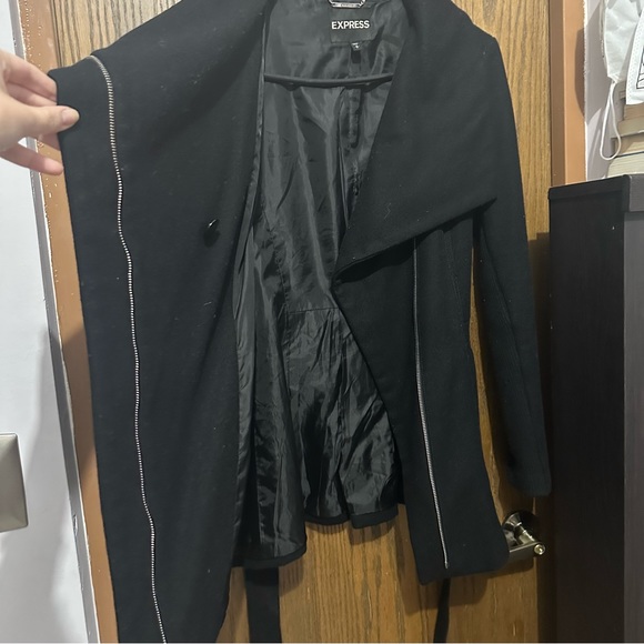 Express women lapel wool black coat Small - Picture 11 of 16